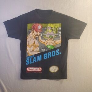 Disentomb Super Slam Bros Mosh Pit Lunatics Black Graphic T-Shirt Small Mario